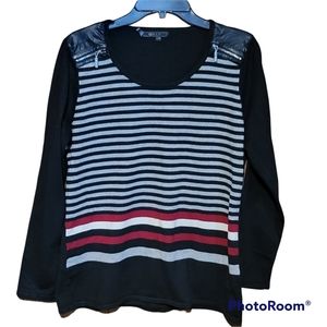 Orly Sweater Sz L- leather/ zippers